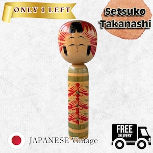 Vintage Kokeshi Doll by Setsuko Takanashi, Signed 1970s Togatta Style Collectible