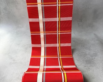 Japanese Red Plaid Obi Fabric Bolt | Pre-Owned Rayon Textile, 22 × 324 cm