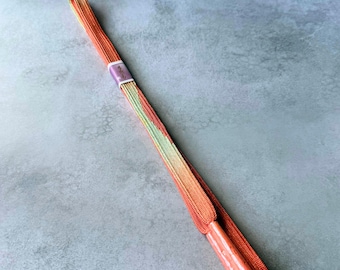 Japanese Silk Obijime, Kumihimo Kimono Cord – Vermilion, Pale Green & Gold