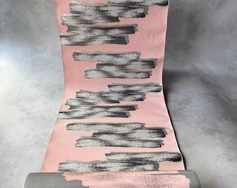 Antique Japanese Kasuri Pattern Rayon Hassun Obi Fabric Bolt | Pink & Gray, 28.5 × 392 cm
