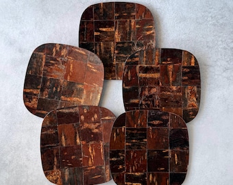 Kabazaiku Tray Set | Japanese Cherry Bark Plates | Handmade Wood Mosaic Dish Set