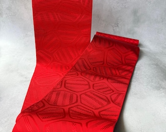 Japanese Red Obi Fabric Bolt | Kikko-Inspired Geometric Weave, Rayon, 21.5 × 320 cm