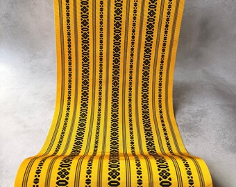 Antique Japanese Yellow Striped Hachisun Obi Fabric Bolt | Abstract Woven Pattern, 29.5 × 408 cm