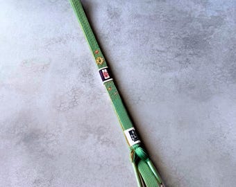 Japanese Silk Kumihimo Obijime Cord – Celadon Green, Pink & Gold