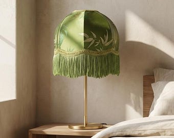 Pantalla de lámpara floral verde, pantalla de lámpara con flecos, pantalla de lámpara de mesa vintage, pantalla de lámpara victoriana, pantalla de lámpara colgante, pantalla de lámpara de pie
