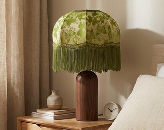 Pantalla de lámpara verde retro con flecos, pantalla de lámpara de mariposa, pantalla de lámpara bohemia, pantalla de lámpara con borlas, pantalla colgante vintage para mesa o suelo.