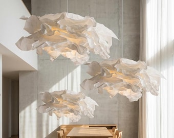 Nordic Cloud Pendant Lamp, Japanese Hanging Light With Cord, Japandi Ceiling Lamp, Sculptural Paper Light Decor, Wabi Sabi Paper Lamp