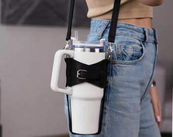 Portavasos Stanley, Correa para vasos Stanley, Portabotellas de cuero, Portavasos de 40 oz con correa, Portavasos, Portabebidas