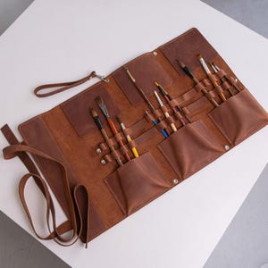 Leder Pinselrolle, Leder Künstler Pinselhalter, Künstler Pinselhalter, Leder Künstler Shopper, Künstler Werkzeug Rolle