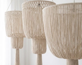 Pantalla de lámpara colgante estilo bohemio, pantalla de luz de estilo nórdico, lámpara colgante de macramé, lámpara de techo de cuerda tejida, decoración escandinava para comedor.