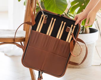 Bolsa para baquetas, Bolsa para baquetas personalizada, Soporte para baquetas, Estuche para baquetas personalizado, Bolsa de cuero para baquetas, Estuche para baquetas, Regalos para bateristas