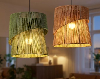 Skandinavisk vävd lampskärm, nordisk taklampa i rotting, lampskärm i rotting, bohemisk chic belysningsdekor, naturlig pendelskärm