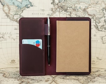 Libreta pequeña con bolígrafo, cubierta de cuero para notas de campo, cubierta de agenda A6, diario de bolsillo de cuero, diario pequeño para mujer