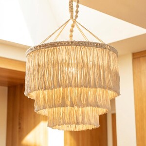 Cotton Rope Pendant Light Shade, Macrame Pendant Light Shade, Boho Tassel Chandelier, Woven lamp shade cover, Macrame hanging lamp
