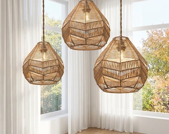 Pantalla de lámpara de cuerda de papel estilo bohemio, cubierta de lámpara colgante tejida, pantalla de lámpara de cuerda, lámpara de araña de cuerda, pantalla de lámpara de estilo nórdico, lámpara colgante de cuerda