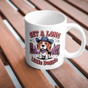 Get A Long Little Doggie PNG Western Basset Hound Funny Dog Graphic Cowboy Clipart Vintage Style Dad Joke Design for Sublimation Shirt Mug