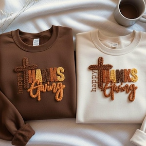 Besticktes Happy Thanksgiving Garnfaden Sweatshirt Kürbis Saison Thanksgiving Herbst Rundhalsausschnitt, niedliches Truthahn Shirt, Frauen Thanksgiving Geschenke