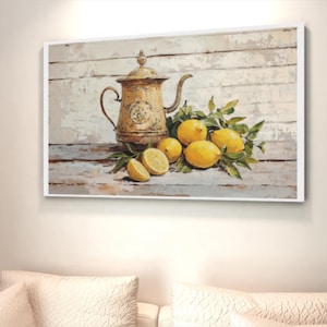 Rustic Lemon Printable Art Vintage Kitchen Wall Decor Still Life Fruit Painting French Country Aesthetic Artwork for Home or Dining Room