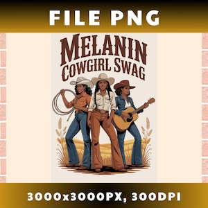 Melanin Cowgirls PNG African American Cowgirl Graphic Black Girl Rodeo Art Country Girl Sublimation File Brown Skin Western Queen Clipart