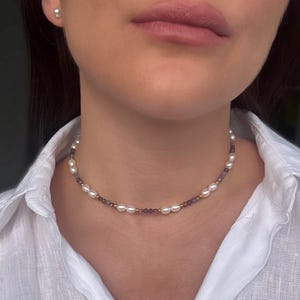Natural Amethyst Necklace, Amethyst Bracelet, Natural stone Jewelry, Amethyst jewelry, Pearl jewelry,Gemstone Necklace, February birthstone