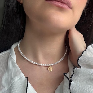 Personalized Letter Necklace, Initial Pearl Necklace, Custom Initial Choker, Custom Name Jewelry,  Name Necklace, Personalized Gift For Her