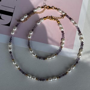 Natural amethyst choker handmade, Pearl jewelry, Natural Amethyst necklace, Birthstone jewelry, Natural stone Jewelry, Amethyst jewelry