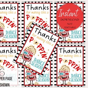 Etichette stampabili per dolcetti di ringraziamento per gli insegnanti della stagione di danza / Etichette per popcorn / Regali per insegnanti / Etichette regalo di ringraziamento per insegnanti / Regali di fine anno scolastico