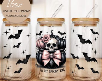 Spooky Halloween Bats & Skull Cup Wrap, 16 oz Libbey Glass Can