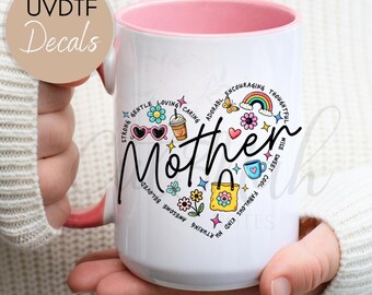 Mother's Day Heart Mug Decal: Retro UVDTF Sticker