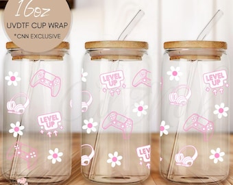 Girl Gamer UVDTF Cup Wrap: Waterproof Decal for 16 oz Libbey Glass Can