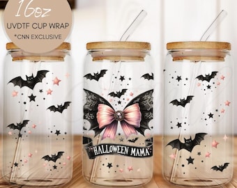 Halloween Bats & Bows 16 oz Cup Wrap - UVDTF Decal, Ready to Apply
