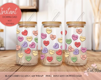 Digitaler Download Libbey Glasdose Tumbler Wrap Für 16 oz Libbey Glas Wrap Herz Bonbons Anti Valentine Sublimation Tumble PNG