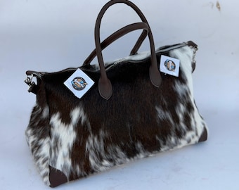 Handmade Hair-On Cowhide Leather Weekender Bag | Rustic Travel Duffle (Mens Gift)