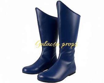 Retro 60s Style Superhero Boots Blue Comic Costume Shoes for Cosplay, Vintage Inspired Classic