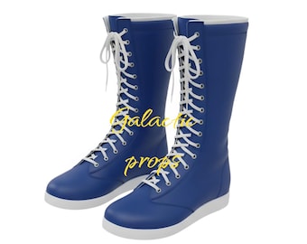 Handmade Blue Leather pro Wrestling Boots | Knee-High Custom Ring Gear, Men Women Sizes