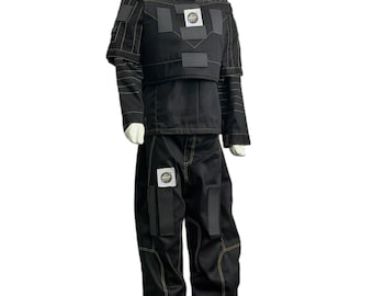 Din Djarin Black with golden threads Inspired Cosplay Suit & Vest | Mandalorian Bounty Hunter Costume