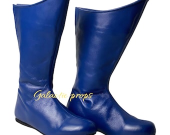 Retro boots, 1960s superhero blue comic shoes, cosplay accessories, vintage style synthetic leather footwear