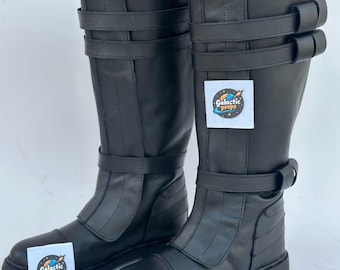 Black Anakin Skywalker Leather Cosplay Boots, Handmade Star Wars Footwear, Jedi - Sith Costume Accessories