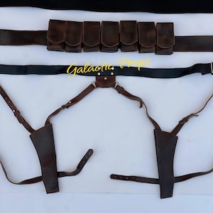 Jango Fett Leather Belt Set | Star Wars Cosplay Ammo Belt with Pouches & Holsters | Mandalorian Costume Prop | Handmade Leather Replica