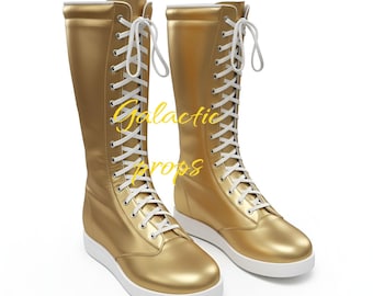 Handmade Metallic Gold Pro Wrestling Boots – Custom Leather Ring Shoes
