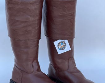 Handmade Leather Colonial Riding Boots – 18th Century Reenactment Footwear | Custom Tall Historical Cavalry Shoes