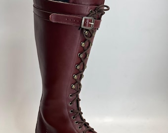 Brown Leather Lace-Up Riding Boots | Handmade Cosplay & Equestrian Style Boots