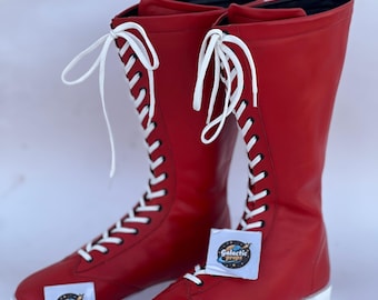 Handmade Pro  Red Wrestling Boots – Custom Leather High Top Ring Shoes for Wrestlers |  Footwear