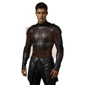Men&#39;s Black Leather Armor Jacket – Medieval Warrior Cosplay Coat