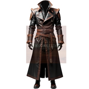 Men&#39;s Gothic Brown Long Coat - Fantasy Adventurer&#39;s Coat - Cosplay Assassin&#39;s Coat - Handcrafted Steampunk Coat