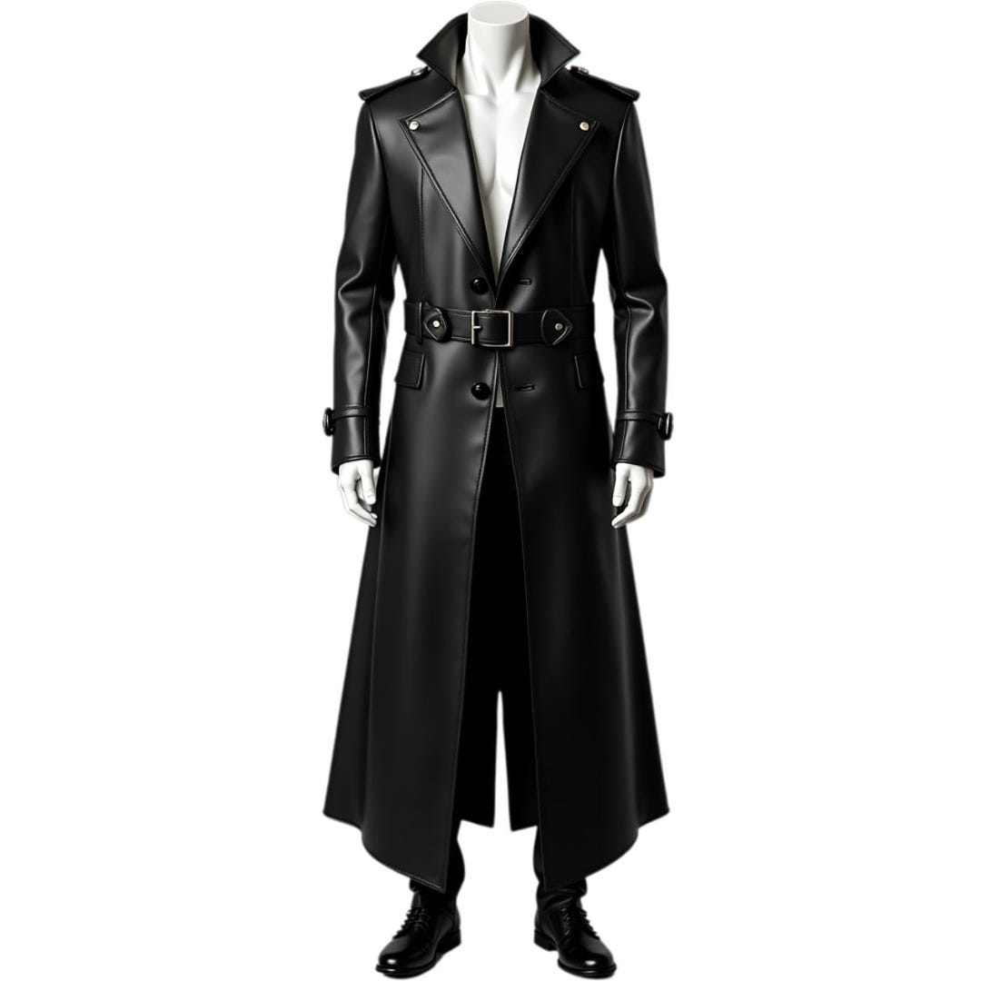 Black Stitched Leather Trench Coat (S)