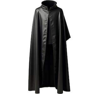 Handcrafted Black Leather Cloak: Hooded Gothic Overcoat