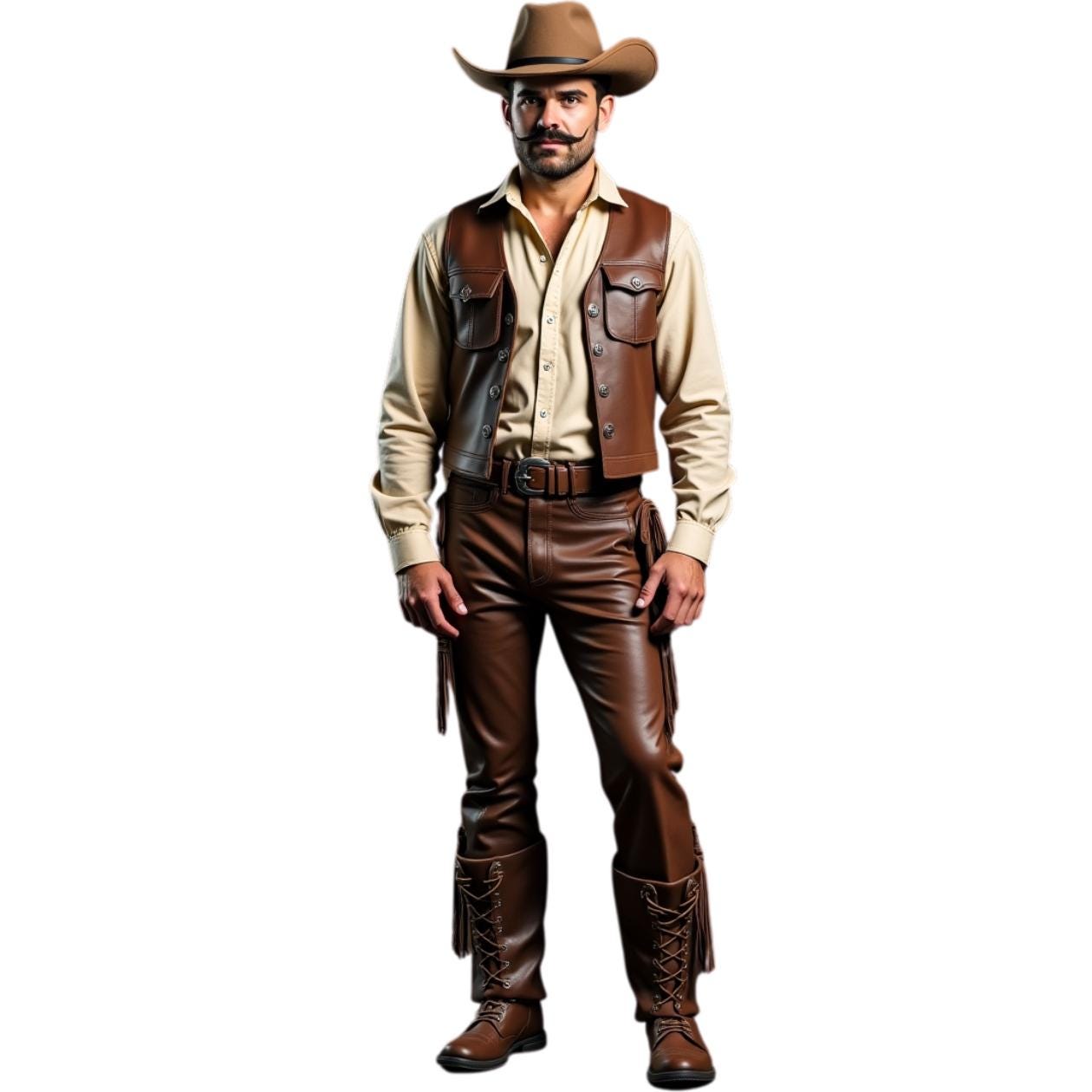 Men's Western Leather Ensemble – Vest, Pants - Set - genuine Brown Leather Suit – Classic Cowboy Style - Handcrafted Cowboy Suit