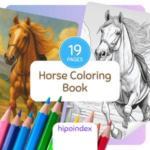 Horse Coloring Book, 19 Beautiful A4 Printable Designs for Stress Relief, Perfect Gift for Horse Lovers