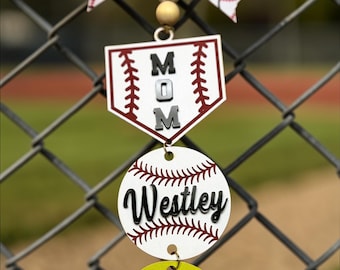 Personalized Baseball/Softball Mom Bag Tag • Backpack Keychain • Acrylic Name Tag • Sports Mom Gift • Bag Accessory • Baseball Bogg Charm